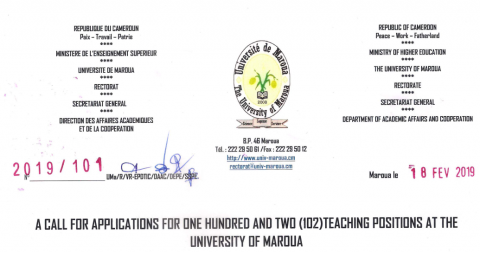 Universit De Maroua Cameroon SA Call For Applications For 102 Universit De Maroua Cameroon SA Call For Applications For 102